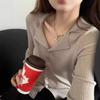Chic polo lapel knitted sweater spring waist thin Spice girl style long-sleeved sweater temperament top