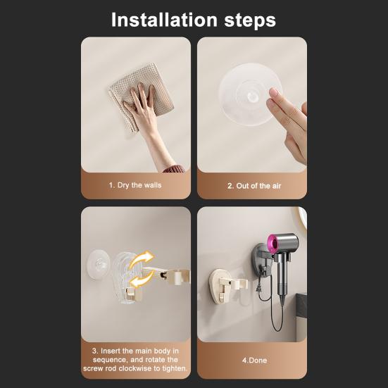 Hair Dryer Holder with Suction Cup Strong Load-bearing Easy To Install Punch-Free Wall Mount 360-Degree Rotating Hair Dryer Rack