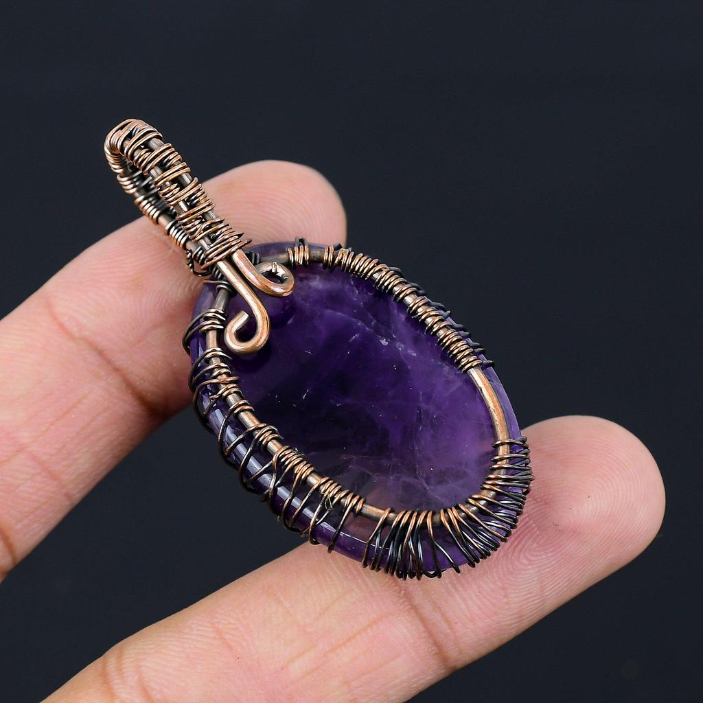 Tree Of Life Amethyst Gemstone Pure Copper Wire Wrapped Handmade Pendant Jewelry