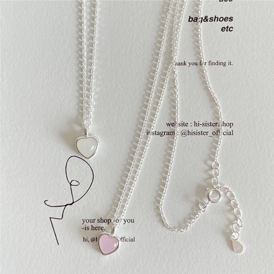 Copper-Plated Silver Peach Heart Necklace for Women - Sweet, Cute, Pink/Blue, Fashionable Clavicle Chain