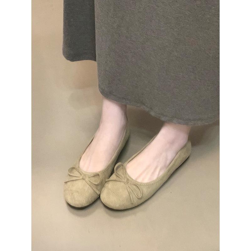 Silver bow light mouth flat sole single shoes soft sole suede grandma shoes Mary Jane shoes