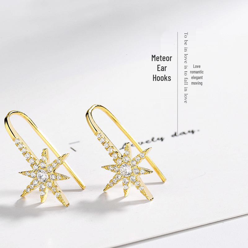 

Шестиконечная звезда S925 Стерлинговое серебро Рождественские серьги с бриллиантовой микро-паве, Блестящие каффы в виде восьмиконечной звезды, Серьги-пусеты для женщин 925 Silver