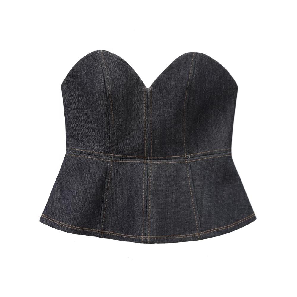 

Spring 2025 Women s Slim Fit Strapless Denim Skirt-Top Combo Large