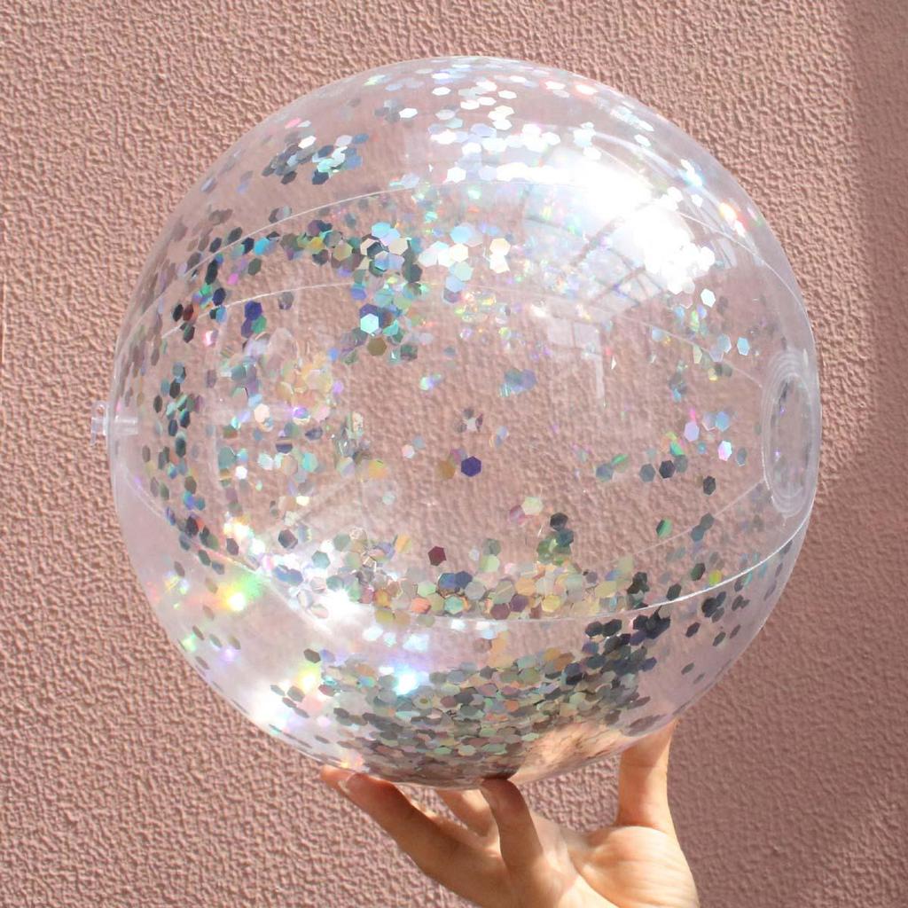 PVC Inflatable Transparent Beach Ball with Blue Sequins for Water Play and Photo Props