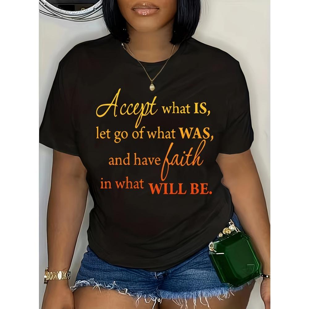 

Women Cotton Short Sleeves T-shirts Accept What Is Faith Quote Women s Tee Inspirational Gradient Graphic Black Top S