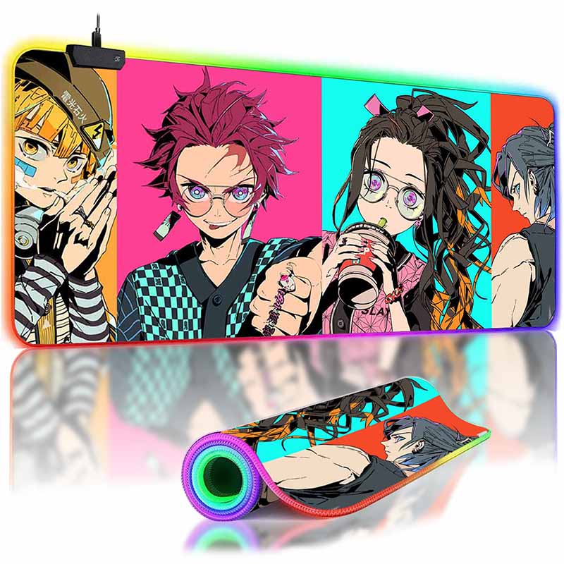 RGB Backlit Anime D_Demon S_Slayer Mouse Pad Cute Anime Grils Lager Gamer Cabinet Overwatched Mouse Mat Non-Slip Keyboard Mat