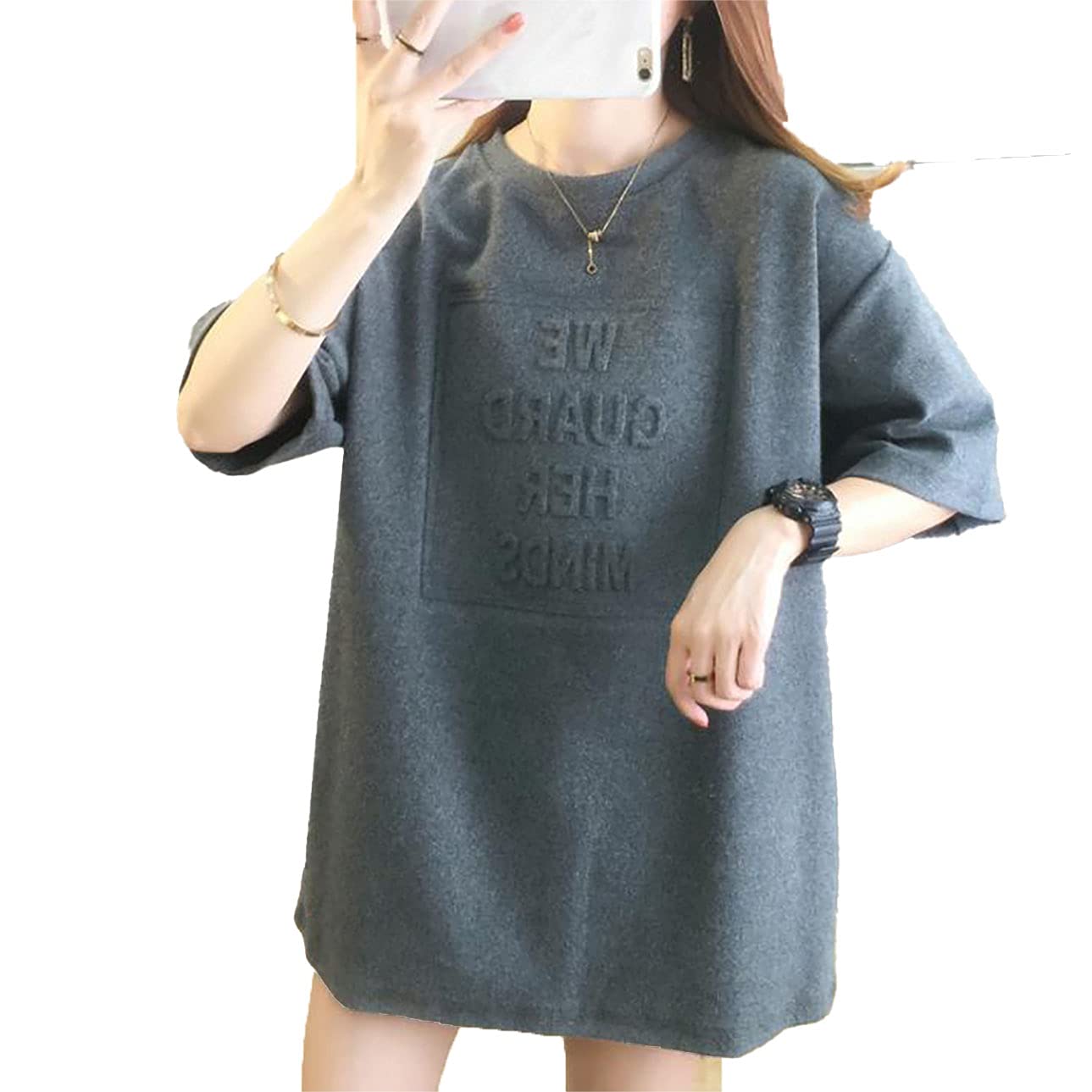 

свободная широкая футболка с приспущенным плечом в корейском стиле [Большая грубая], посадка, топ, плечо, лето, удобная, однотонная, с логотипом, стиль, рукав, женская (серый, M) серый