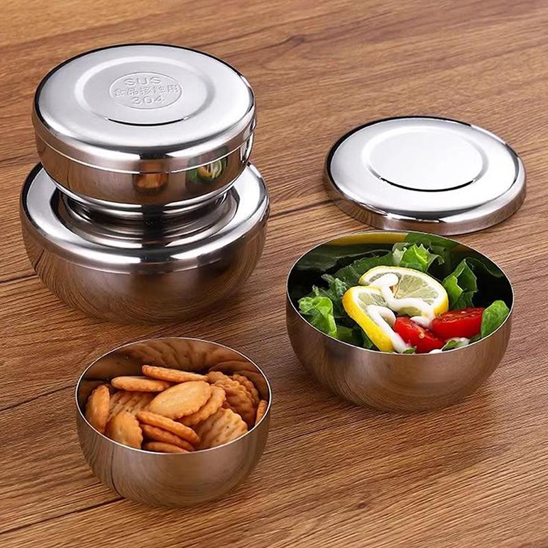 Stainless Steel Bowl Korean Big Cooked Rice Bowl With Cover Single Layer Steamed Rice Bowl Child Anti-Scalding/Fall Tableware