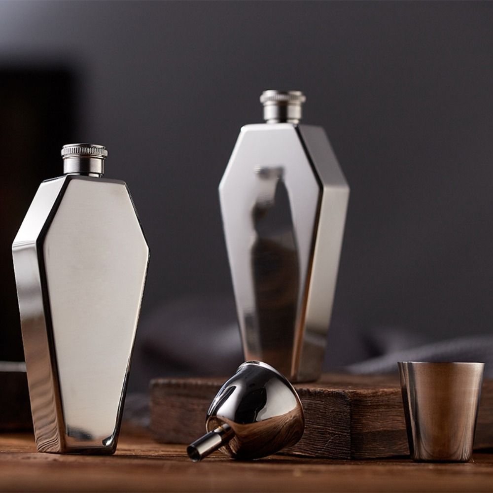 

Non -broken Coffin Shape Hip Flask 3.5oz Wine Pot Water Bottle Flagon Outdoor срібний