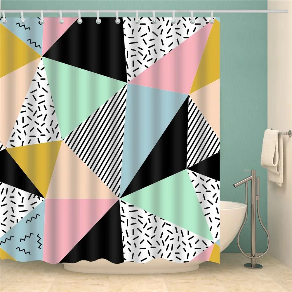 Abstract Geometric Stripes Printing Shower Curtains Home Hotel Bathroom Decoration Bath Curtains Waterproof Bathroom Curtains
