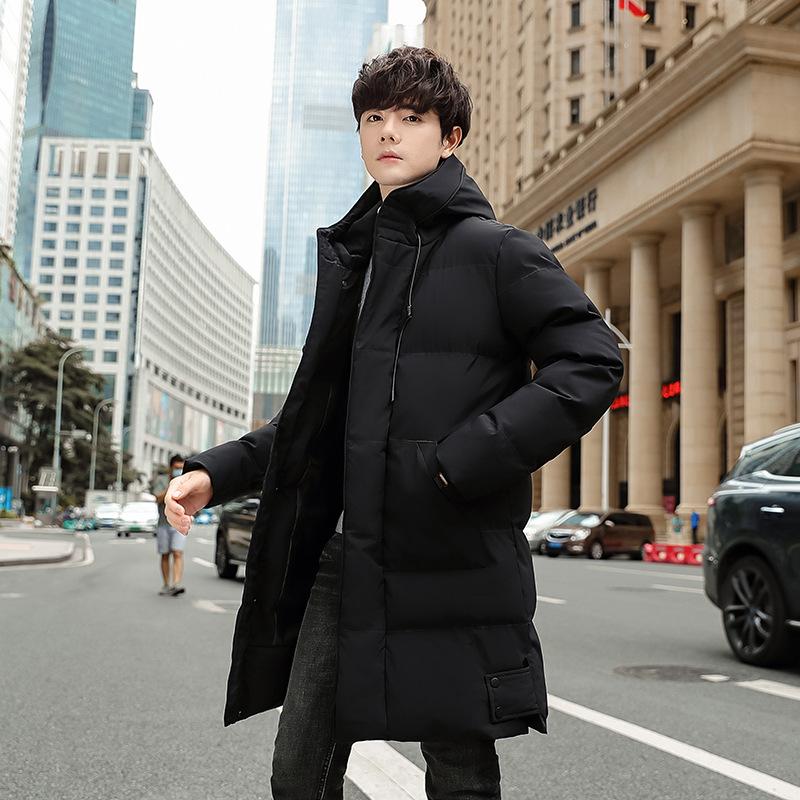 Winter new cotton-padded clothes men's medium and long feather cotton-padded clothes, warm and thickened hooded large-size cotton-padded jackets