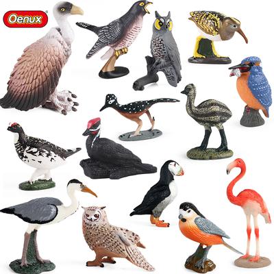 Oenux Forest Bird Animals Wild Ostrich Magpie Owl Crow Flamingos Figurines Action Figure Pvc Garden Decoration Miniature Kid Toy