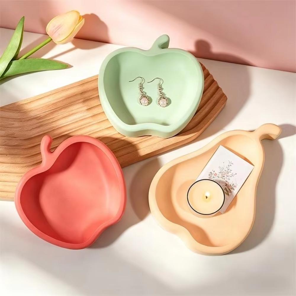 Fruit-Shaped Silicone Storage Tray Apple Pear Shape Fruit Dish Mold Jewelry Tray