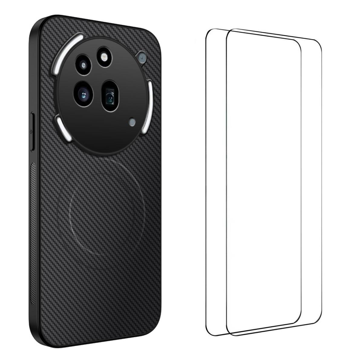 

Ни за что Телефон (3a) Pro Магнитный Чехол WANLONFENG Серии TQ1 Текстура Углеволокна ПК ТПУ Чехол для Телефона с 2 шт. Защитных Пленок для Экрана Black