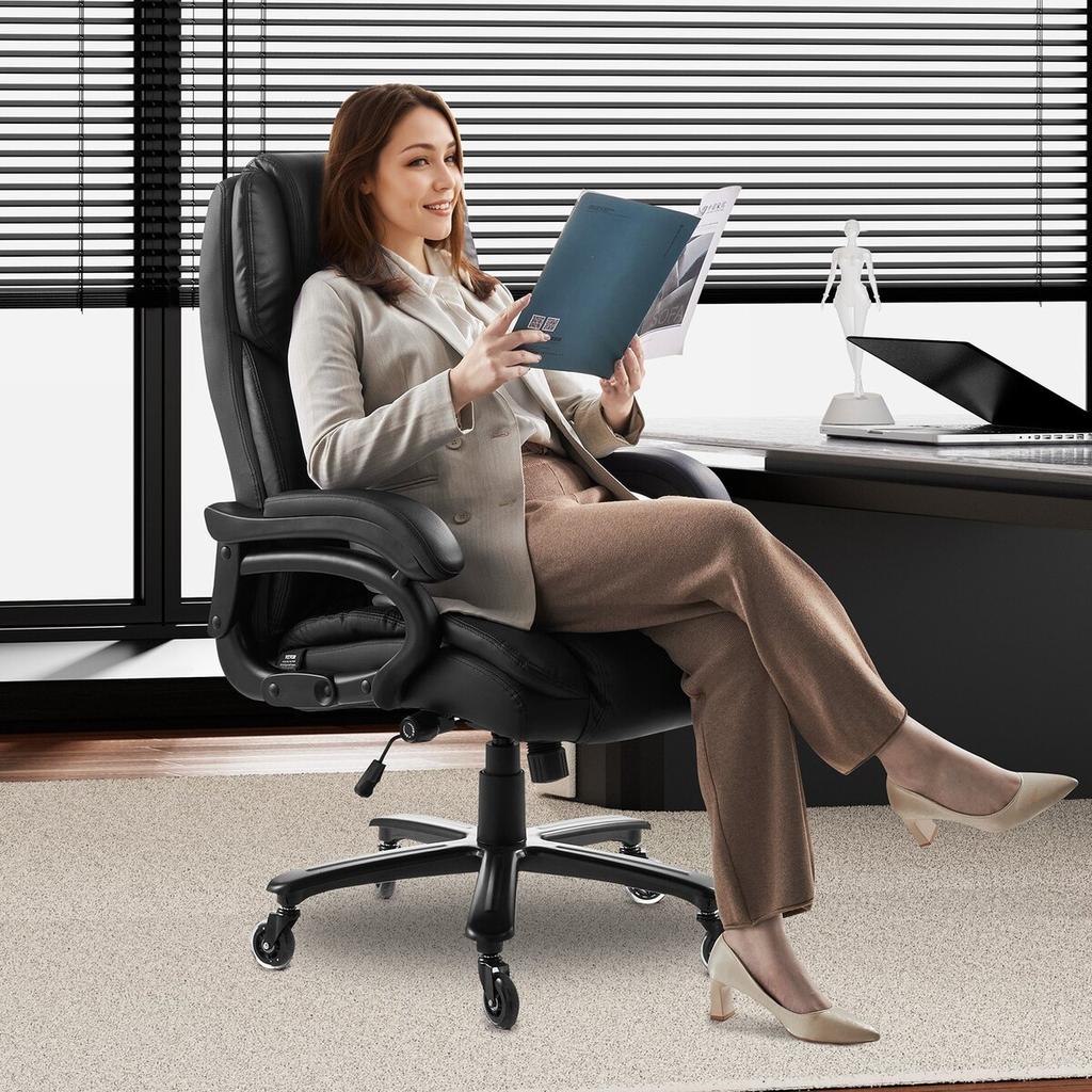 Executive Chair High Back Office Chair Knob-Control Lumbar Support Black