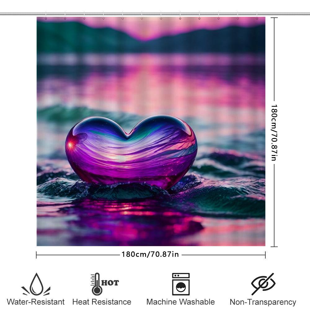 Colorful Heart Shape Shower Curtain Waterproof Decoration For Bathroom Pink Purple Blue Swirl Waves Print Fabric Home Supplies A