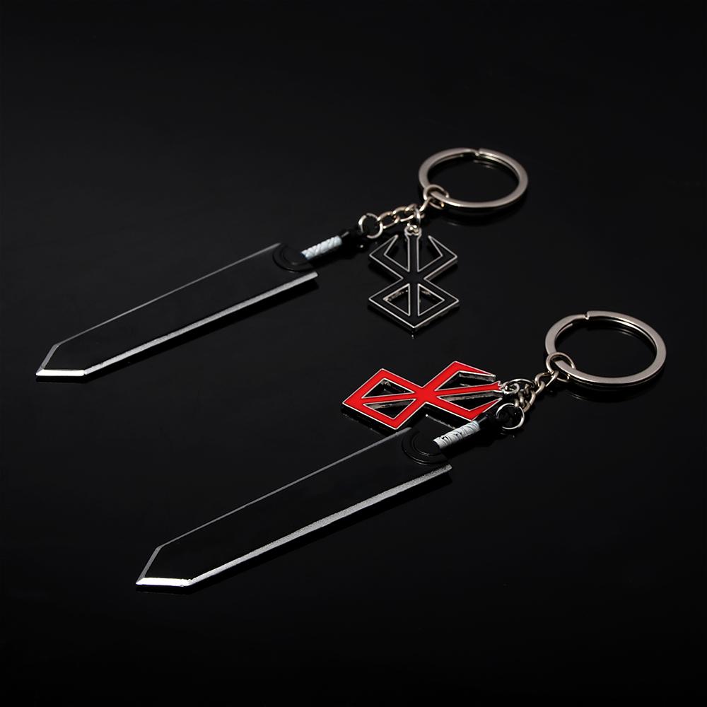 Anime Guts Dragon Slashing Keychain Sword With Red Logo Key Pendant Cosplay Props For Men Women Backpack Keyring Jewelry Gift