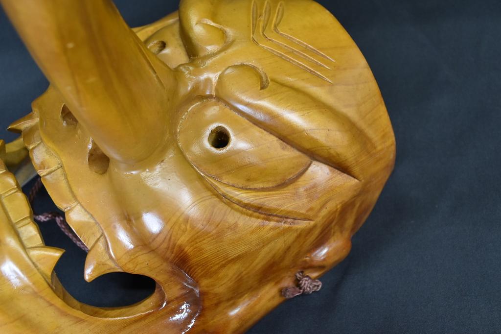 Vintage Traditional Japanese Tengu Mask for Noh / Bicchu Kagura Wall Decor