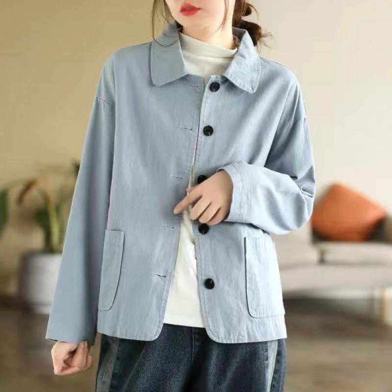 Women s Artistic Loose-Fit Short Jacket - Plus Size, Versatile Polo Collar, Long Sleeve for Spring & Autumn 2026 XL