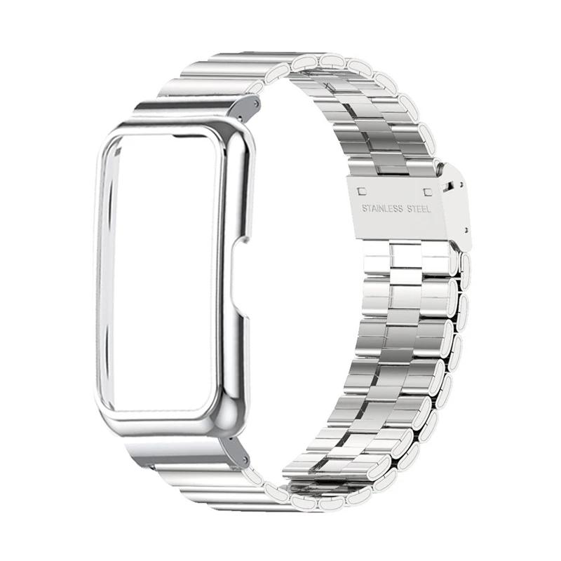 

Stainless Steel Strap For Huawei Band 7 6 Smartband Metal Bracelet Case Protector For Huawei Band 9 8 Watchband Protective Cover Huawei Band 9-8-7-6 срібний