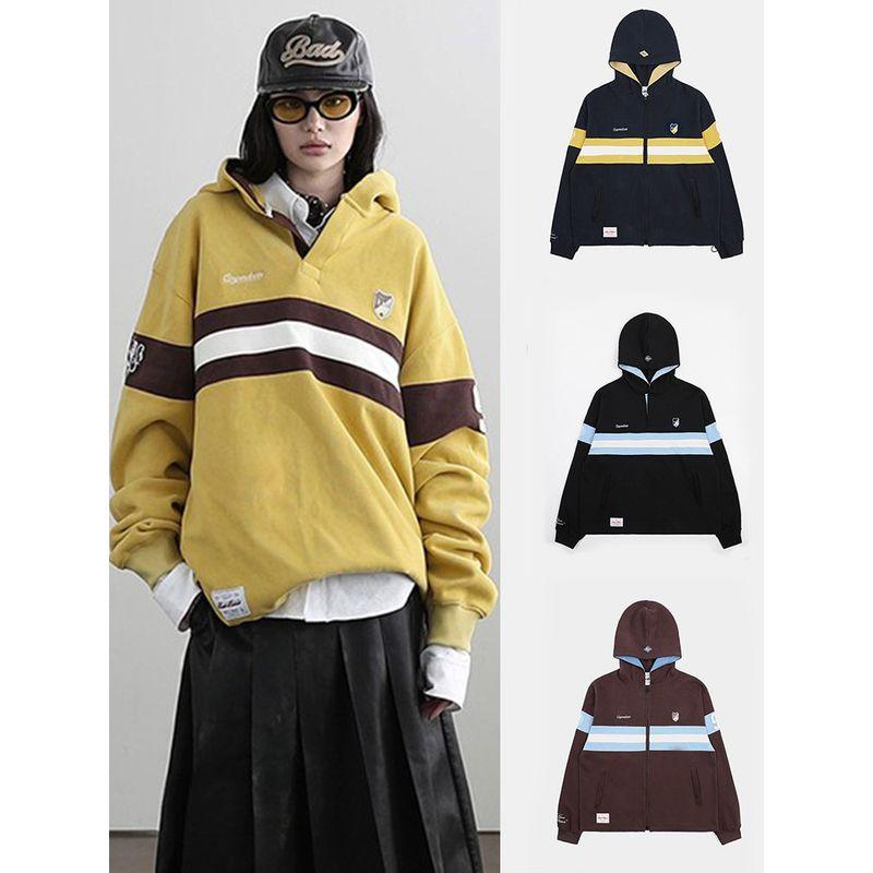 South Korea Badblood American Vintage Contrast Color Casual Loose Hoodie Women Preppy Niche Top Fashion