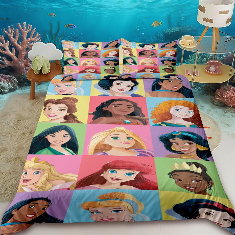 Princess Series Duvet Cover Set Fairy Tales Bedding Set for Home 3-Piece Set 1 Quilt Cover Anime Cute Printed Cartoon