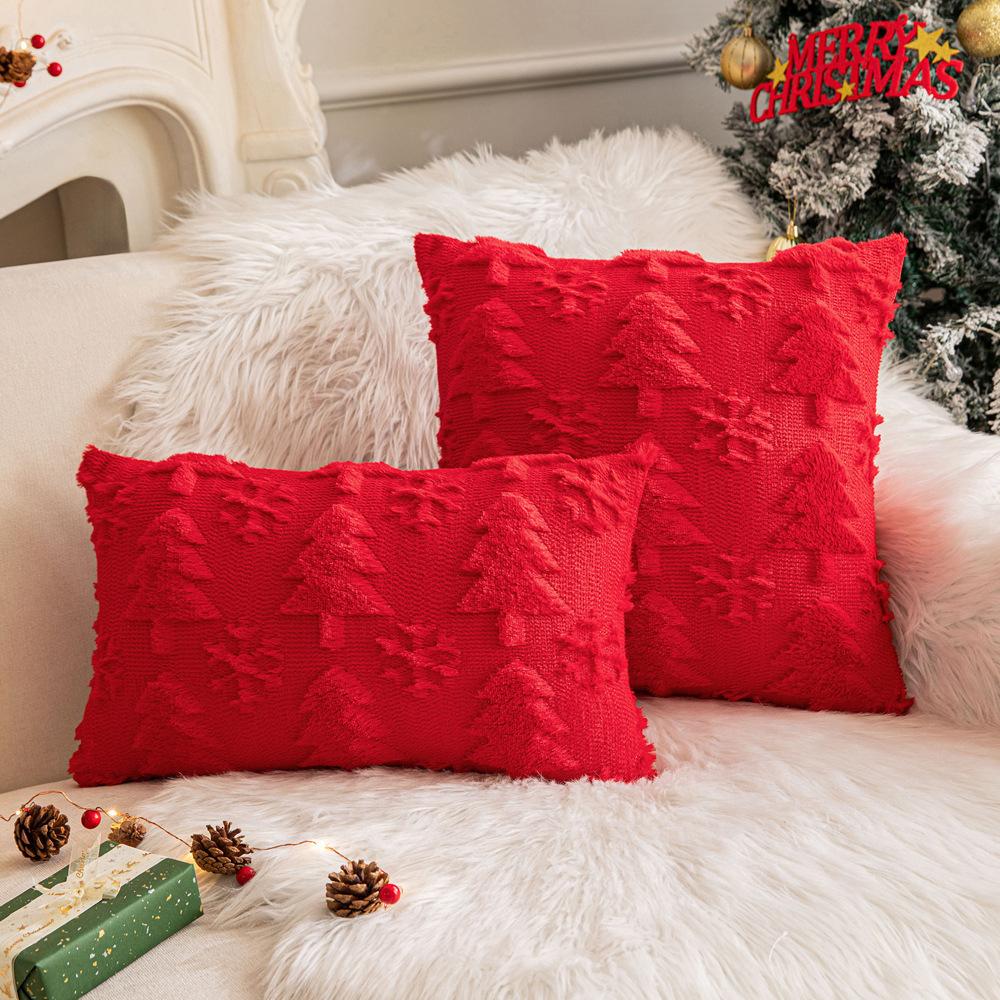 Christmas Throw Pillow Cover Plush Snowflake Christmas Tree Embroidered Living Room Sofa Cushion Holiday Party Decorative Cushion Cover