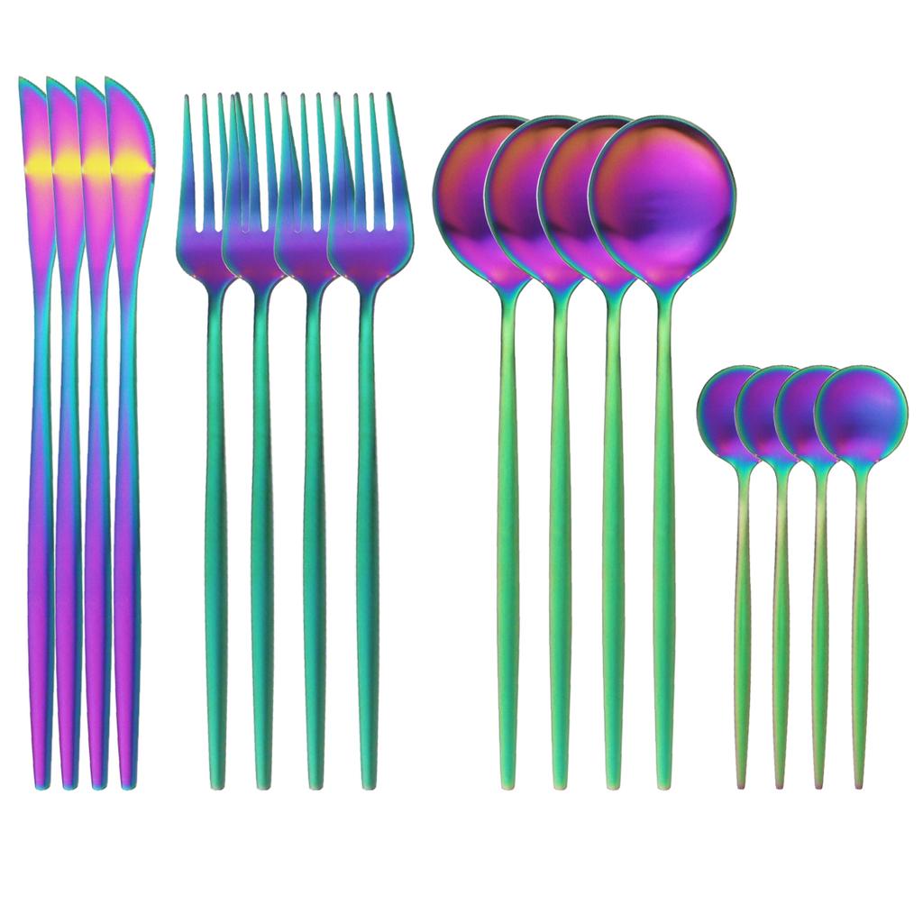 16Pcs Rose Gold Cutlery Set Knife Fork Coffee Spoons Dinnerware Set Stainless Steel Tableware Set Western Kitchen Silverware Set