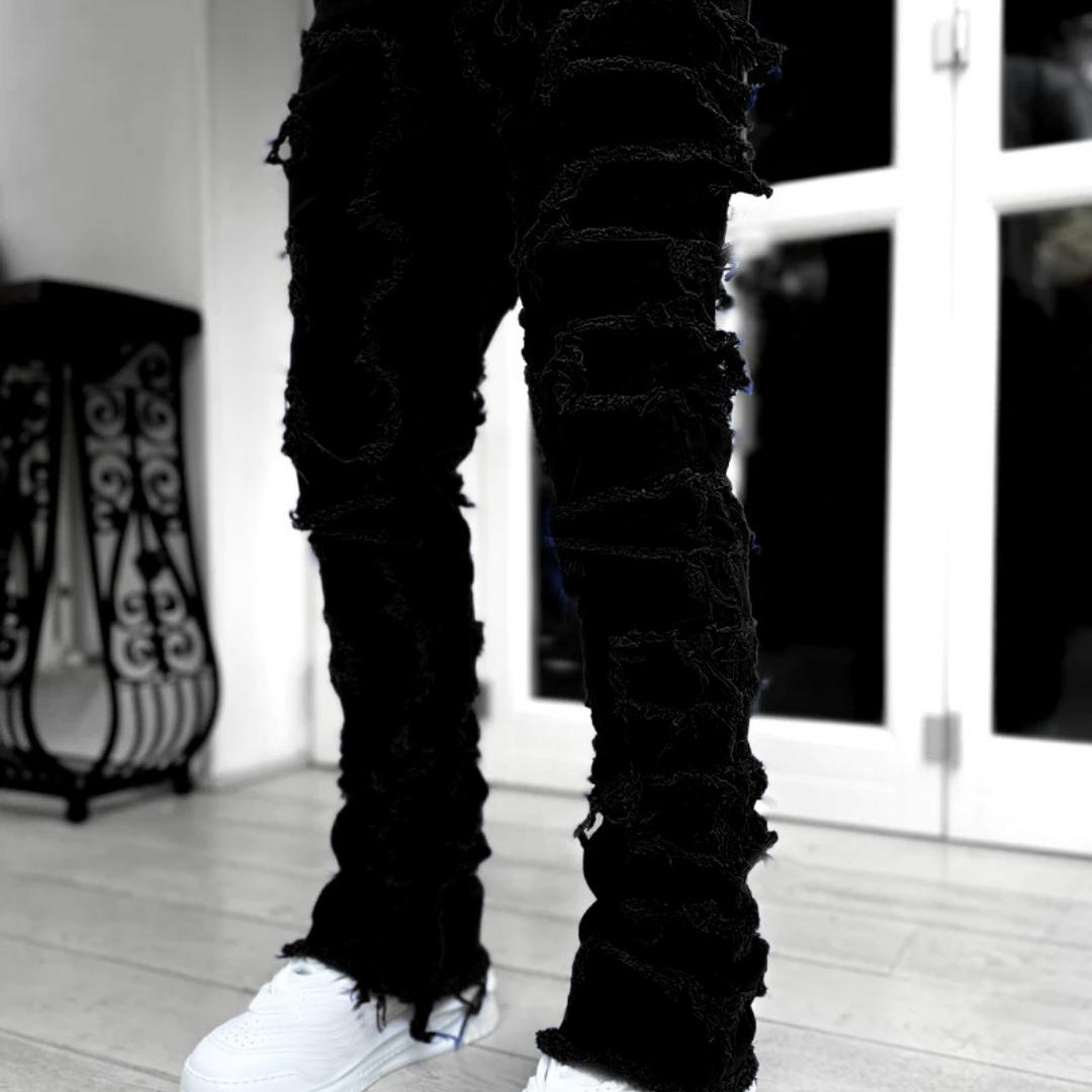 

Новые мужские джинсовые прямые джинсы Уличная мода Ins Красочные эластичные джинсовые прямые джинсы с нашивками XXL чёрный