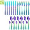24Pcs Gold Cutlery Set Knives Fork Tea Spoon Dinner Tableware Set Stainless Steel Dinnerware Set Kitchen Flatware Silverware Set