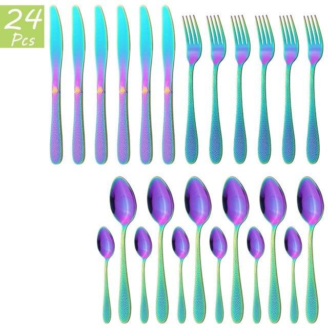 24Pcs Gold Cutlery Set Knives Fork Tea Spoon Dinner Tableware Set Stainless Steel Dinnerware Set Kitchen Flatware Silverware Set