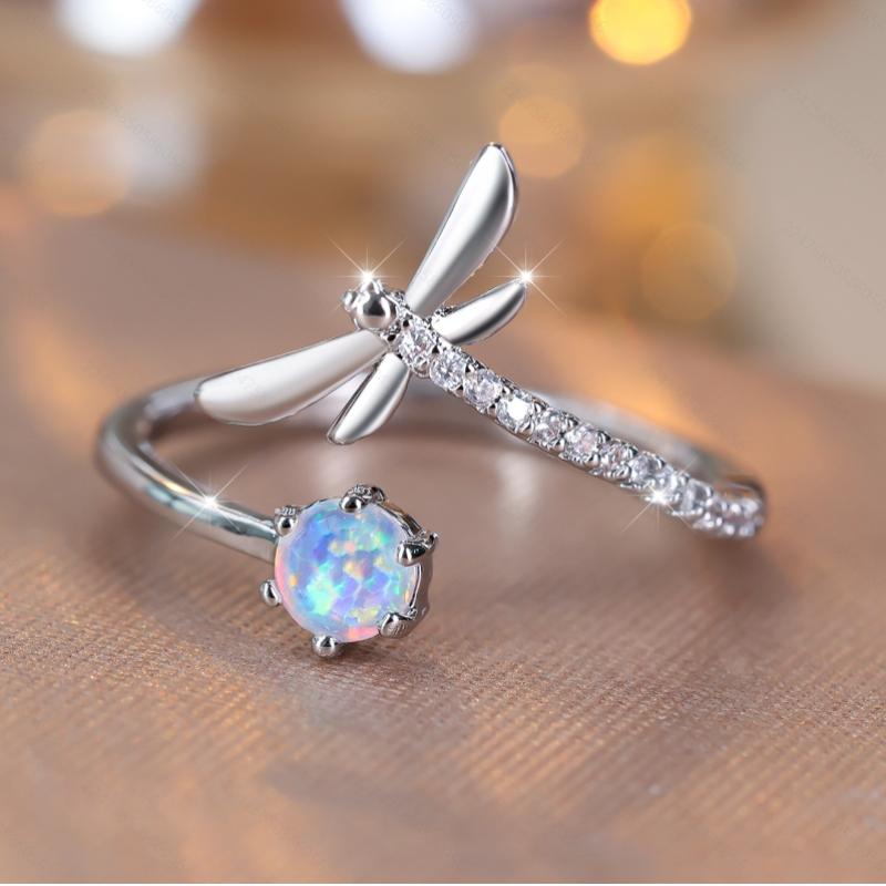 Sweet Romantic Charming Lady's Inlay Zircon Bright Opening Ring Dragonfly Styling Cute Gift Wedding Zircon Accessories