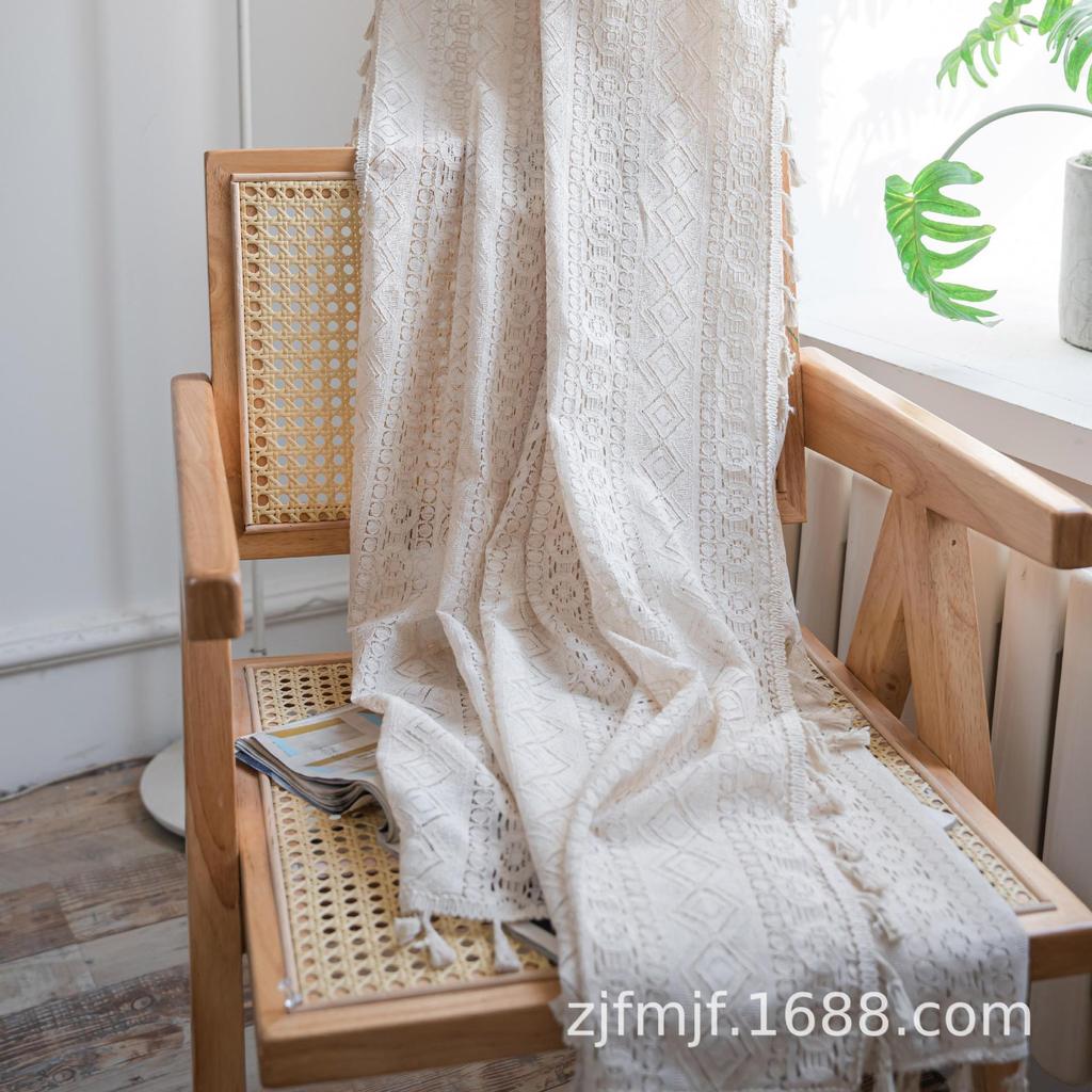 "Bohemian Retro Tassel Curtains: Light-Transmitting, Hollow Design for Bedroom, Living Room, Bay Window"