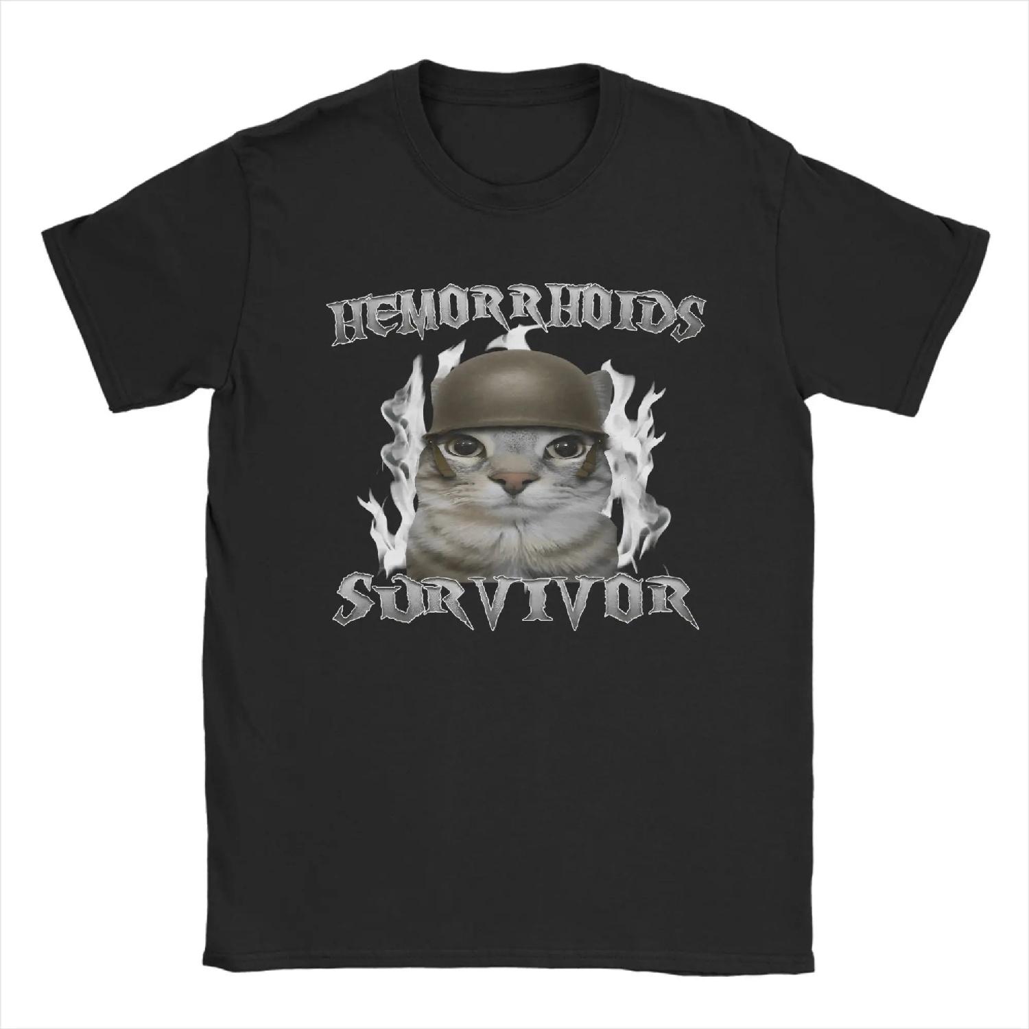 

Hemorrhoids Survivor Funny Cat Meme Brainrot T Shirts Men s Pure Cotton Casual T-Shirt Round Neck Tee Shirt Short Sleeve Tops XXXXXL різнокольоровий
