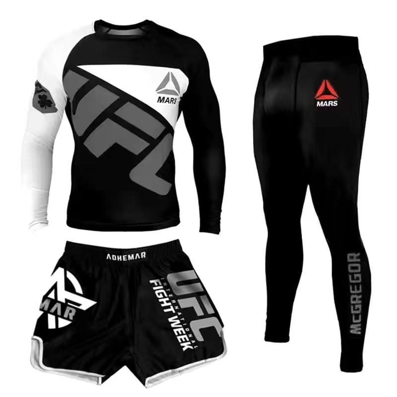 Mens Quick Dry UFC Boxing Muay Thai Cycling Jersey Set Breathable Compression Shorts Suit