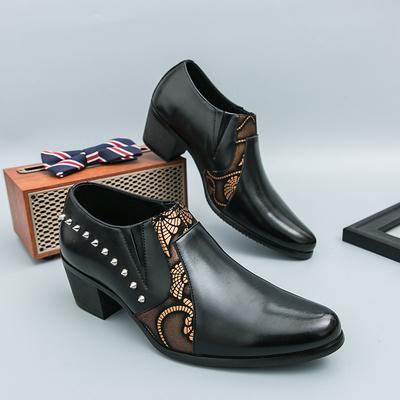 Fashion Men's Heightening Cuban Shoes Large Size Pointed Leather Shoes Foot Cover Dress Business Casual Shoes Wedding Men's Shoes