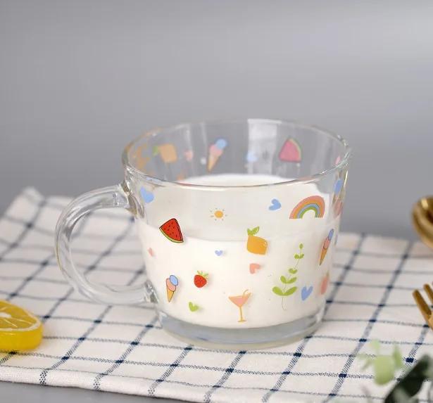 Small Fresh Floral Mouthed Glass Handle Cup