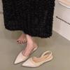 Fashion 2025 New  Head Sandals French Style Spliced Pointed Toe Single Shoes Fairy Shoe Spring Summer Atmosphere French Little Fragrance