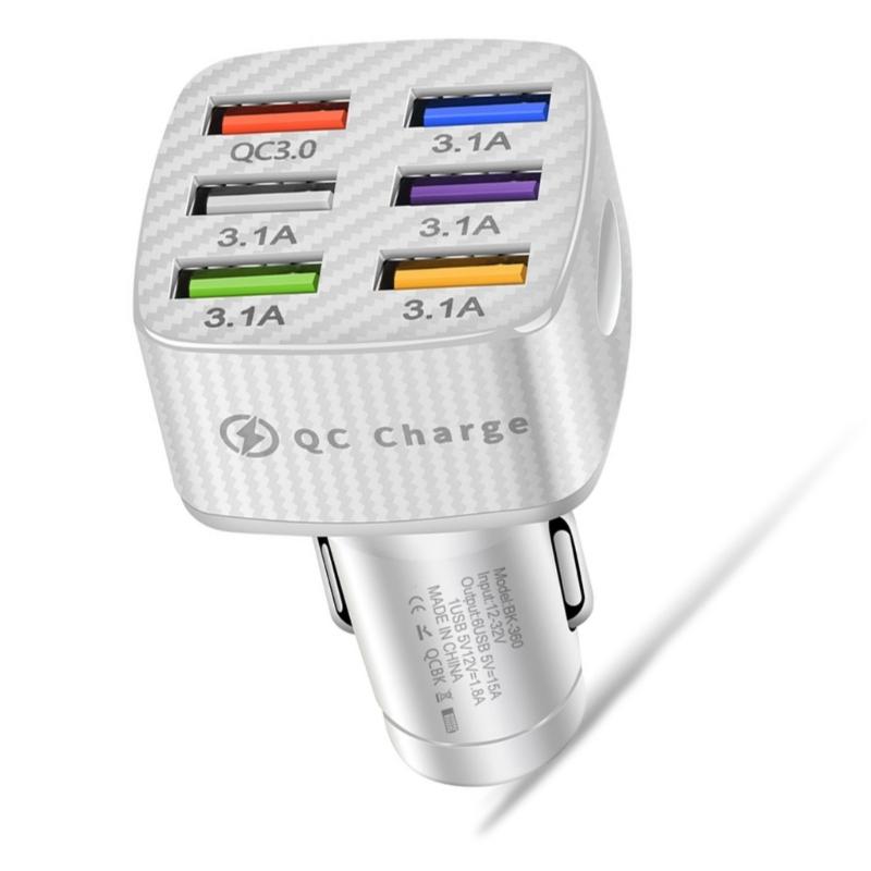 6 Port USB Car Charger QC3.0 30W Auto Adapter for Cigarettes Lighter Safe and Efficient Charging Solution