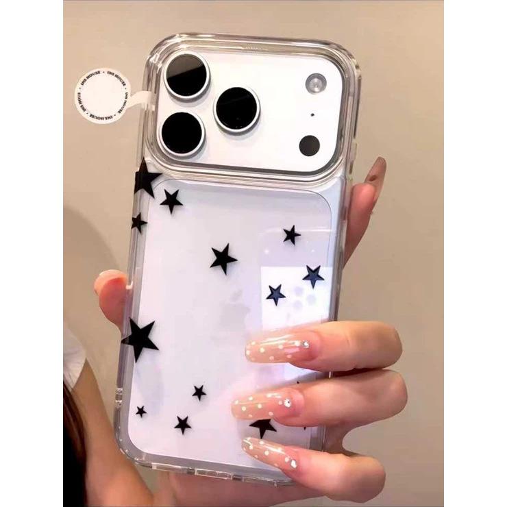 Sweet and Cool Black Stars Are Suitable for IP17Promax Mobile Phone Case Apple 16/15Pro Space Case 14 Transparent New Model.