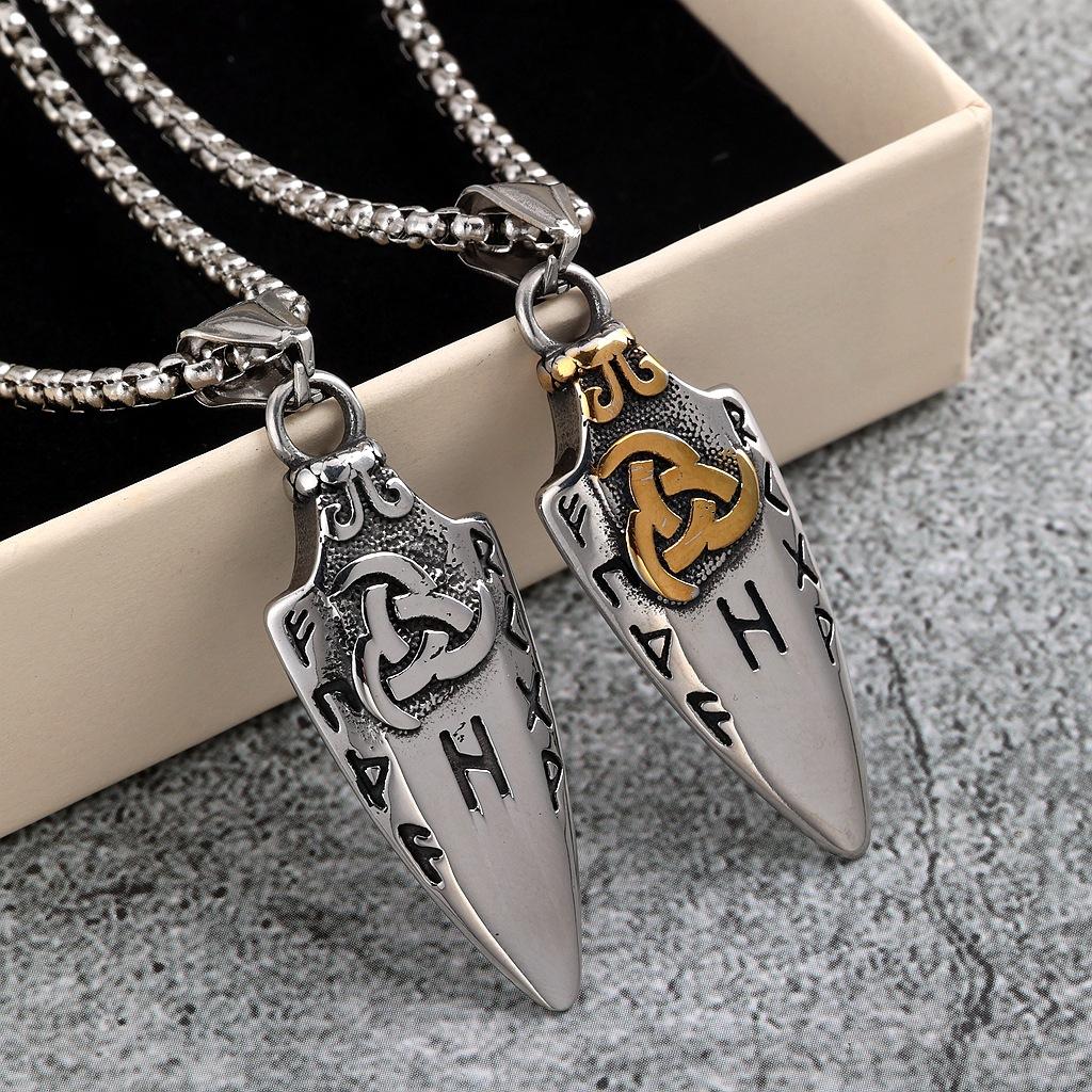 Vintage Stainless Steel Mens Necklace Double Sided Viking Style Celtic Knot Pendant