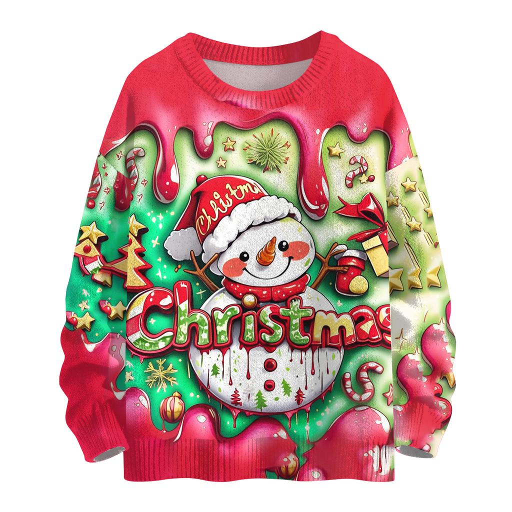 Women's Casual Long Sleeve Woolen Christmas Sweatshirt Fall Vacation Long Sleeve Pullover
