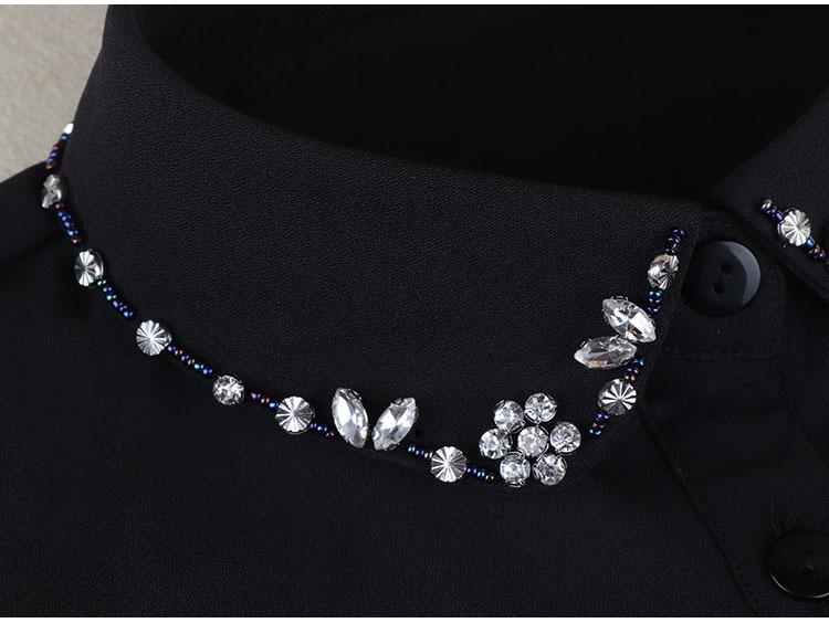 Korean Style Women's Blue Beaded Floral Decorative Collar Sweater