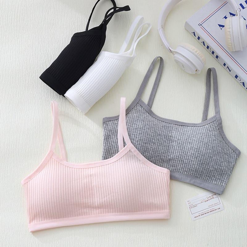 Cotton Training Bra for Girls, Puberty Stage 1&2 Camisole Vest, Thin Wireless Bra for Kids 10-14 Years Old