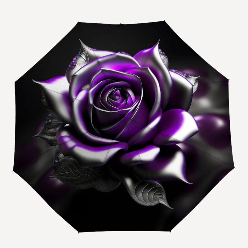 

1pc Rose Purple Pattern Umbrella Automatic Opening and Closing Umbrella, High quality Umbrella, Ideal Gift for Her 179