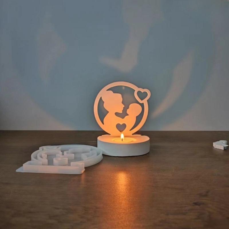 Mother Day Theme Resin Molds with Base, Mother Day Candle Holder Molds for DIY Craft Mother Day Gift Home Decorations