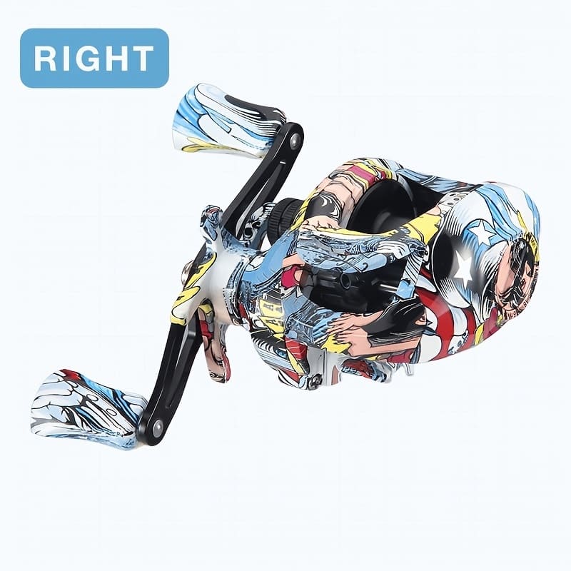 

Полностью металлическая рыболовная катушка, красочный мультяшный дизайн, подходит для пресноводной и морской рыбалки, идеальный праздничный подарок, рыболовная катушка, бейткастер Right разноцветный