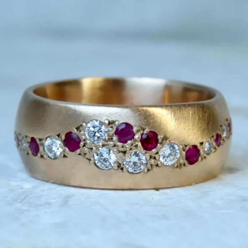 Aesthetic Inlaid White Red CZ Women's Ring Sparkling Gold Color Geometry Daily Wear Party Jewelry Anniversary Gift