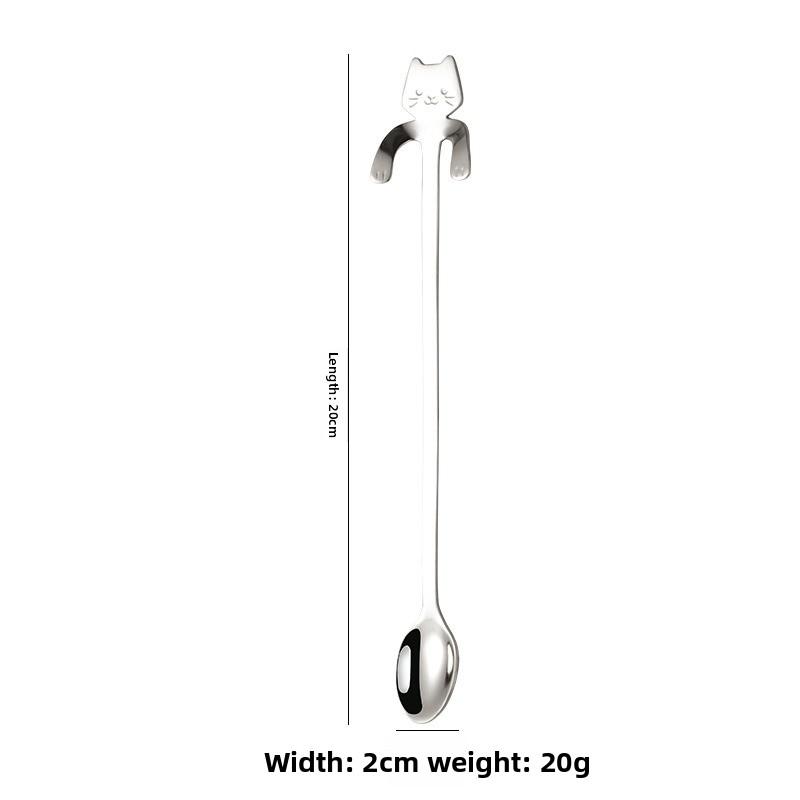 Cute Cat Shape Stainless Steel Teaspoon Set In Silver and Gold - Perfect for Coffee, Tea, and Desserts