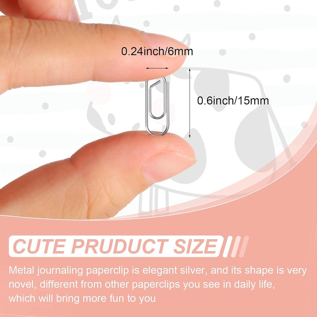 100 Pieces Metal Mini Paper Clips 0.59inches (15mm) Finish Steel Tiny Journaling Decorative Small Paper Clips Clamps Office Paperclip for Document